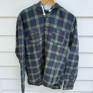 johnnie-O Navy and Olive Plaid Hooded Shirt